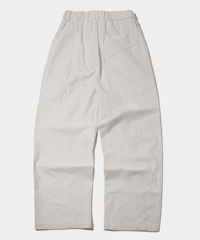 PLACESTUDIOMAN Wide Belted Buckle Corduroy Unique Cotton Elastic Pants [Cream]