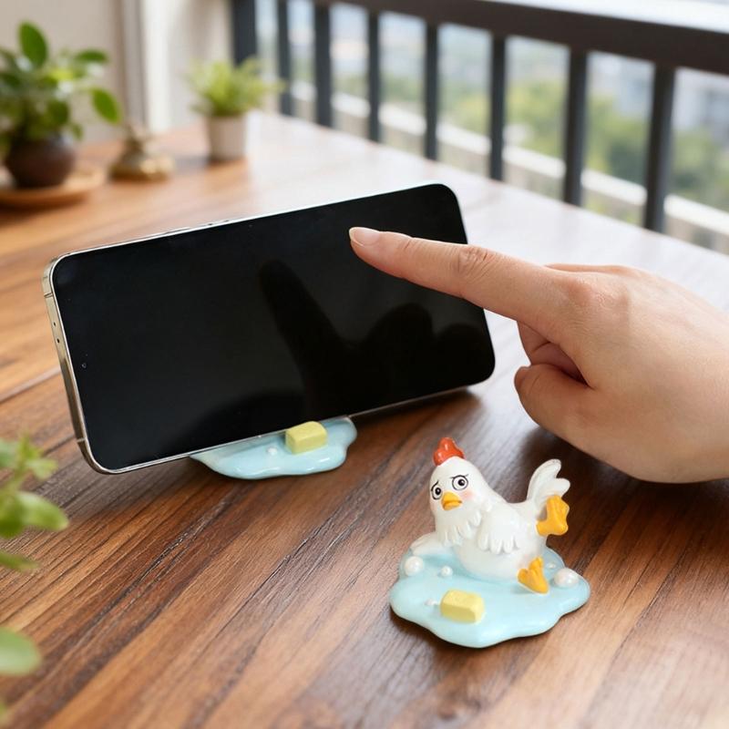 Funny Resin Slipping Chicken Figure Phone Stand Desk Decors Humorous Ornament Gift for Friend Family Birthday Holiday