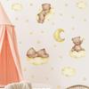 Cartoon Blue Teddy Bear Moon Wall Stickers For Kids Room Baby Nursery Decor Bedroom Wall Decals