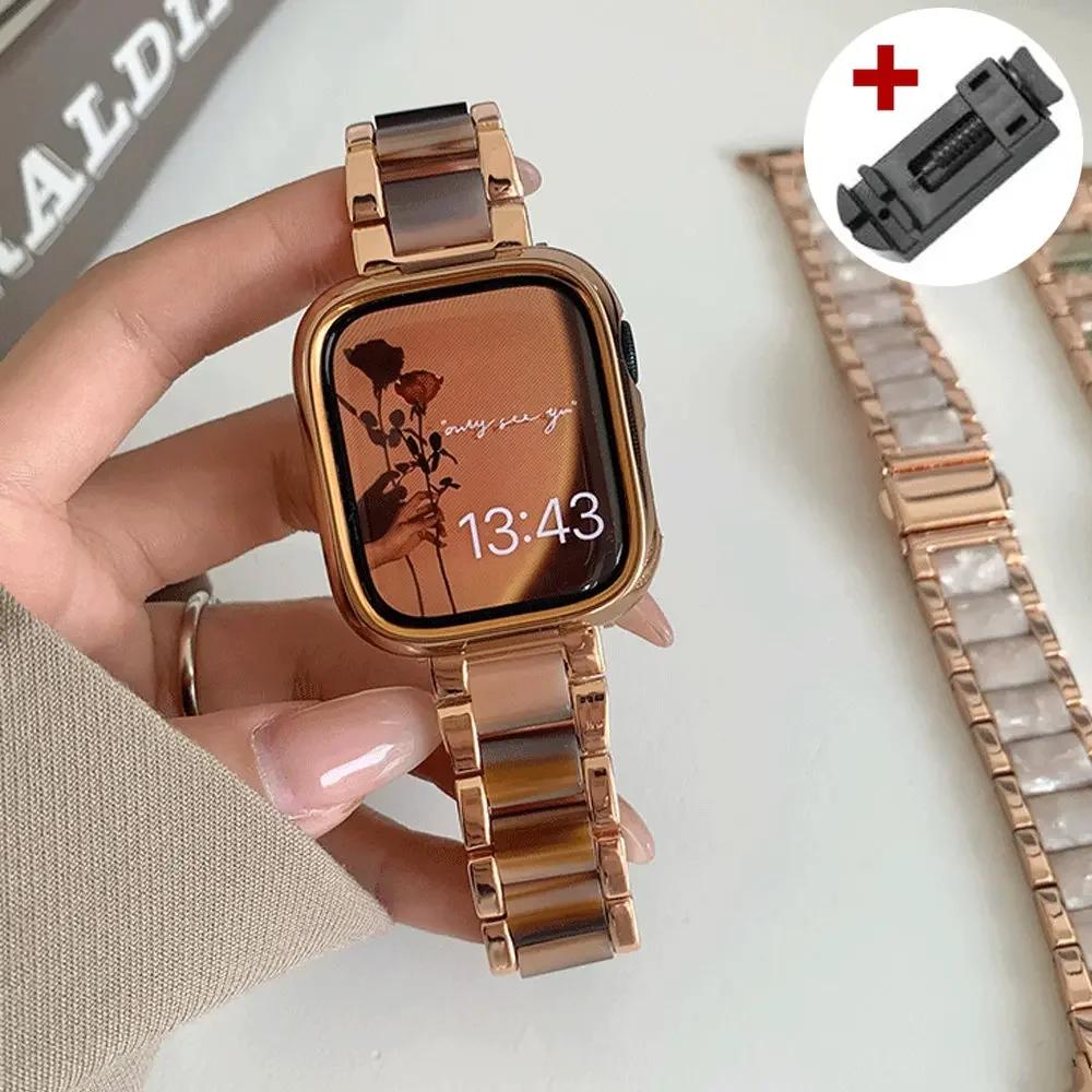 Luxury Women Resin Strap For Apple Watch Ultra 3 2 49mm 42mm 46 41 45 38 40 44mm Metal Bracelet for iWatch 11 10 9 8 7 6 SE Band
