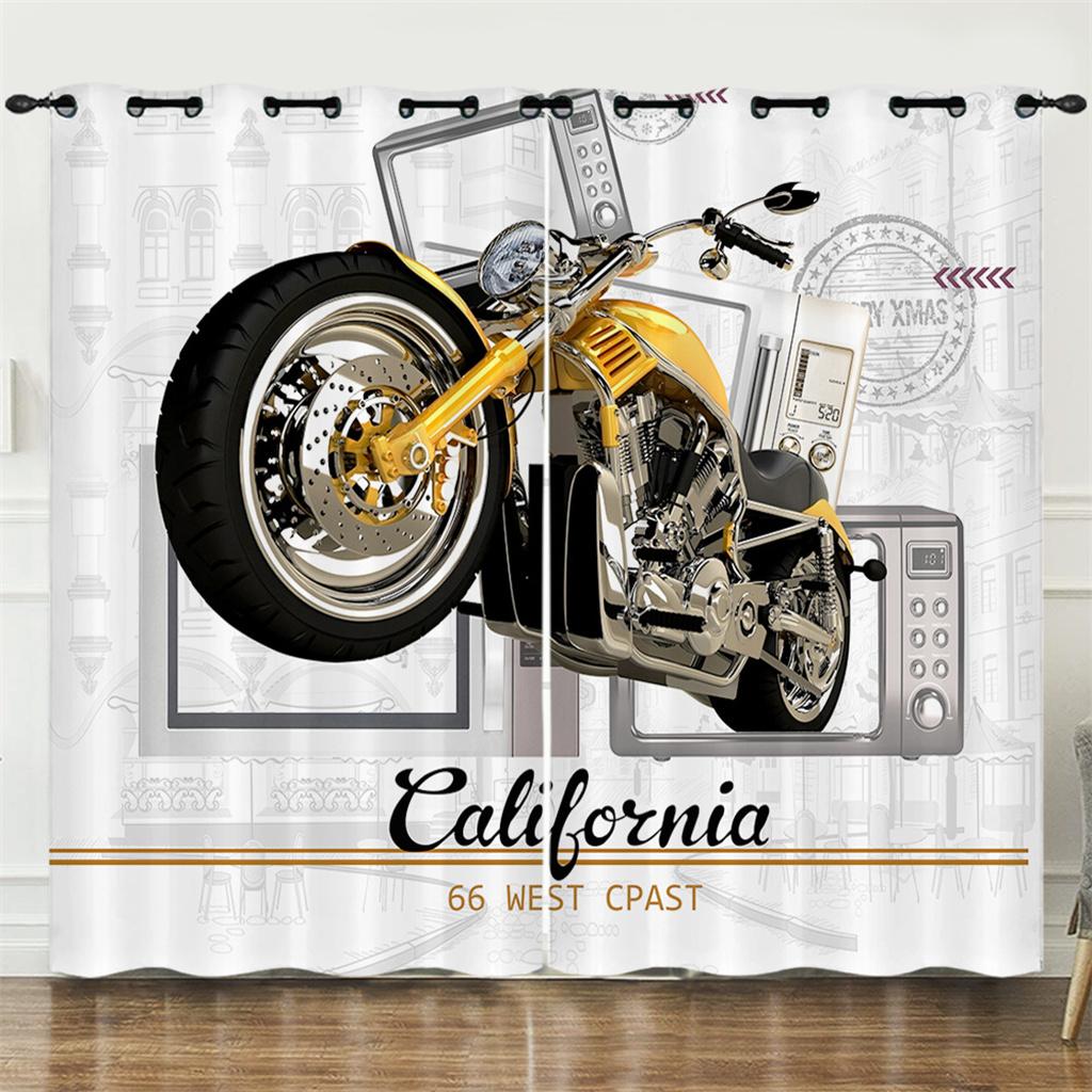 3D Cool Motorcycle Mountain Dirt Bike Curtain 2 Panelss Motorcycle Enthusiast Room Bedroom Area Living Space Curtain