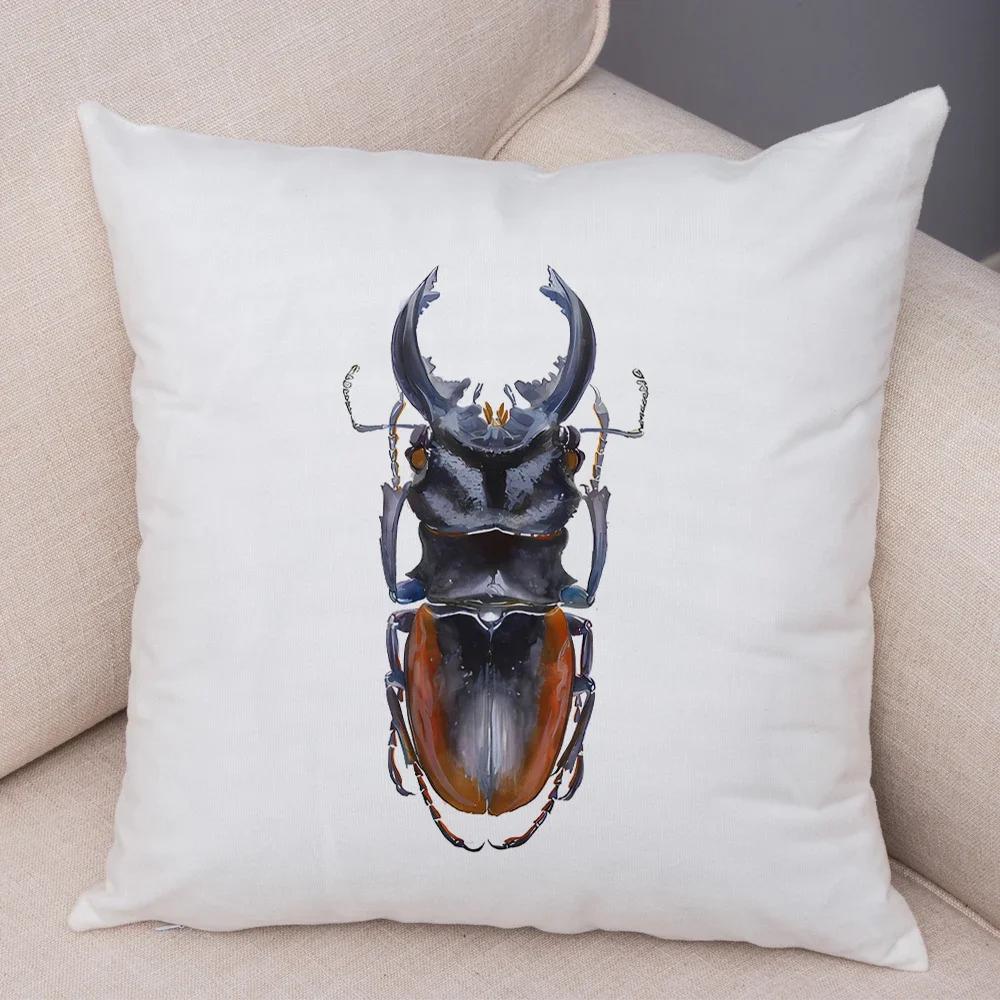 Insect Beetle Collection Pillow Case Both Sided Decor Cartoon Animal Print Cushion Cover Soft Plush Pillowcase for Sofa Home Car