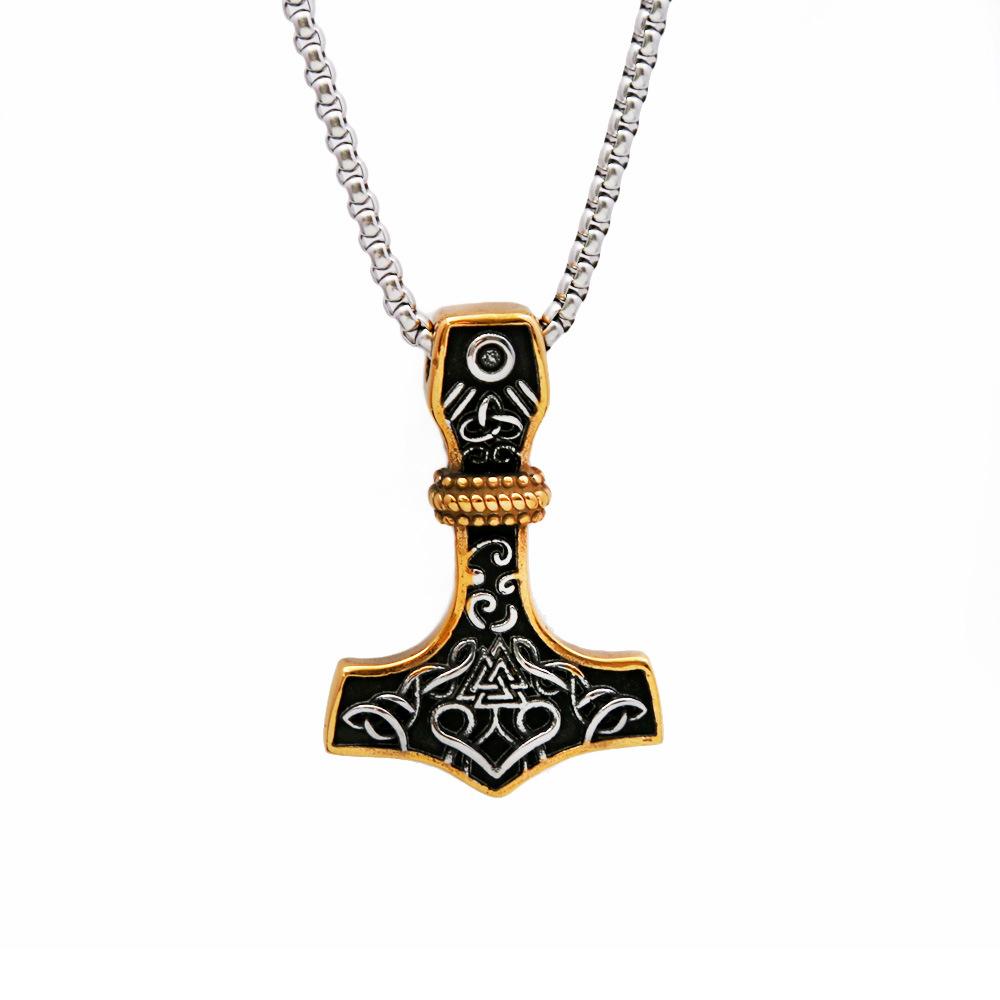 Viking Raytheon Hammer Triangle Rune Titanium Steel Pendant Retro Simple Men's Stainless Steel Necklace