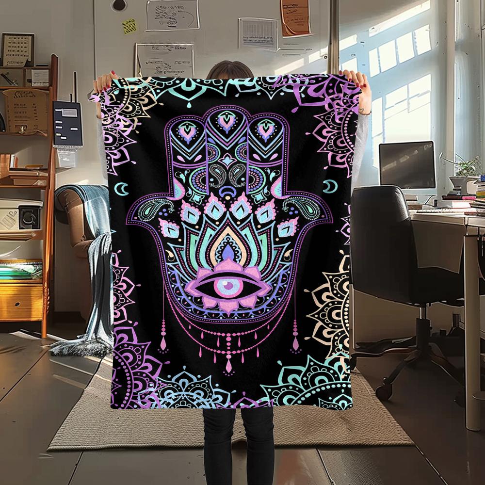 1Pc Jewish Hamsa Print Flannel Blanket, High Quality Comfortable for All Seasons, Home Decor, Warmth and Comfort, Perfect for Christmas Gifts