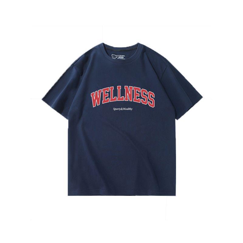 Wellness Short Sleeve T-Shirt Women's Shoulder Width Loose Sports Casual Versatile Summer Tide Pure Cotton American Retro Half Sleeve