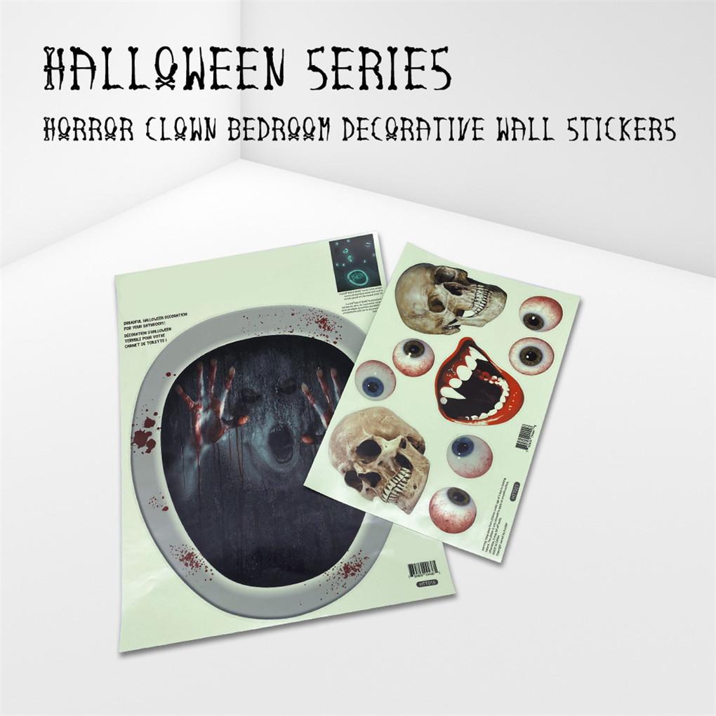 2Pcs Halloween Luminous Toilet Lid Decals Scary Wall Stickers DIY Horror Bathroom Home Party Decor