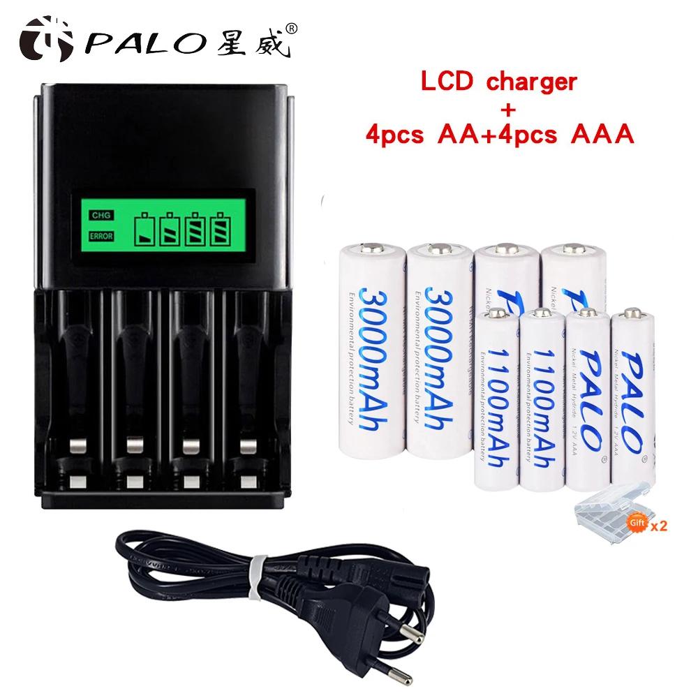 

PALO 1,2 В Nimh аккумулятор AAA AAA + AA Аккумуляторная батарея AA Batteria 3000 мАч + 1,2 В AA AAA Батарея Smart Зарядное устройство с ЖК-дисплеем