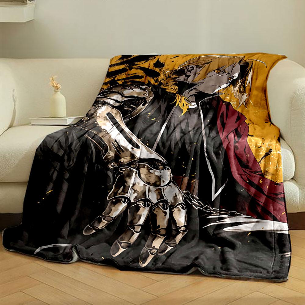 A character with a metallic arm, braided hair, and a bold yellow backdrop. for all seasons blanket lunch break throw gift