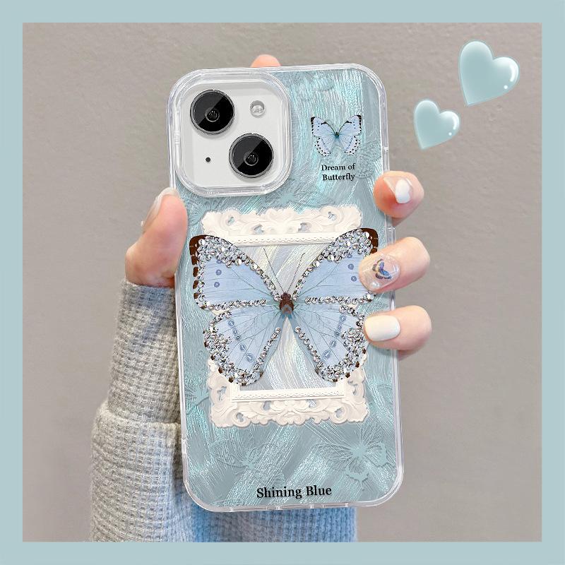 

Подходит для чехла для мобильного телефона Apple 15 Летний Iphone14 Стразы Голубая бабочка Подставка 13 Перьевая пряжа Лазер 12 Расширенный iPhone SE (2nd Generation)
