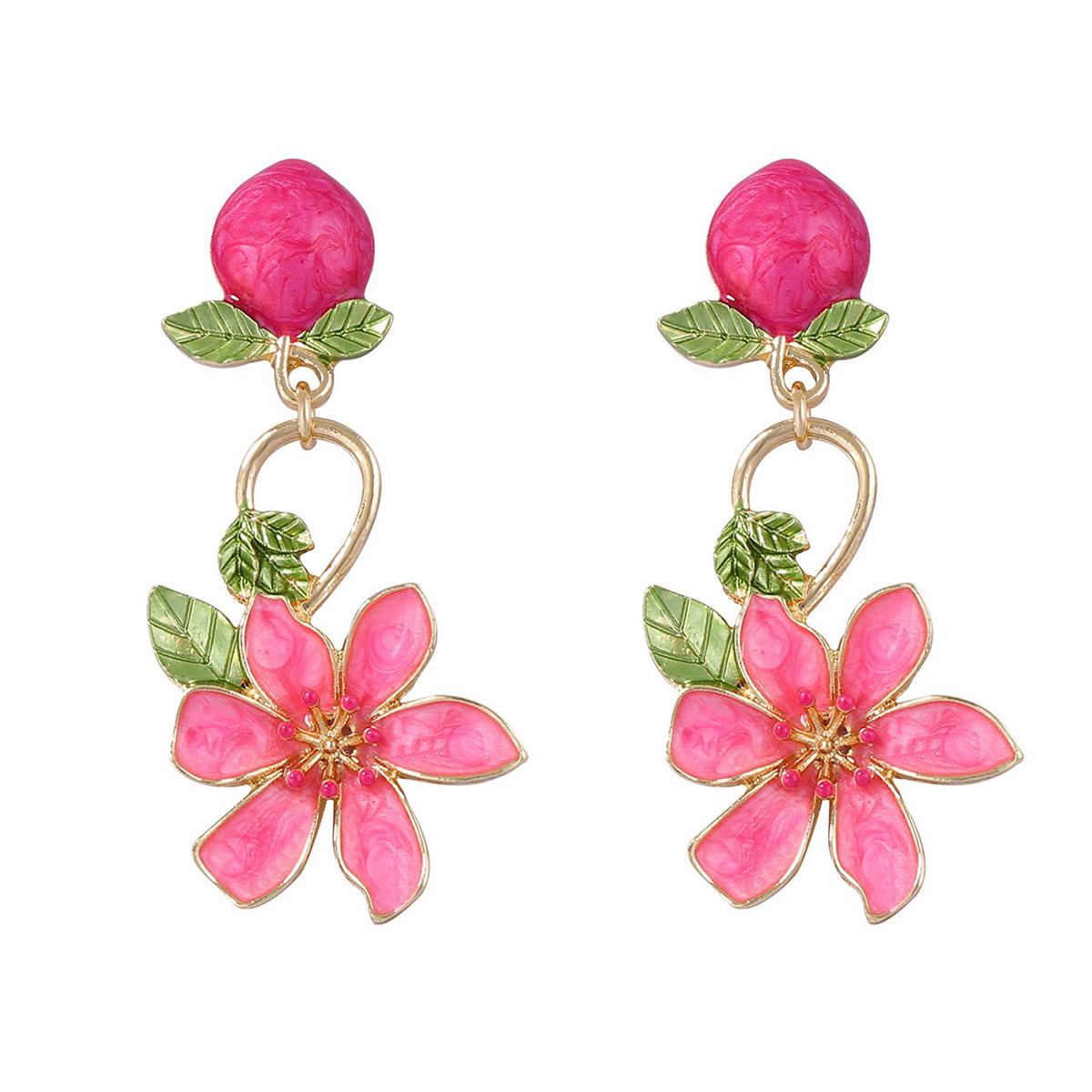 

DIGADAGU Metal Peach Flower Dangle Earrings New Simple Elegant Earrings Women Daily Zircon Accessories ярко-розовый
