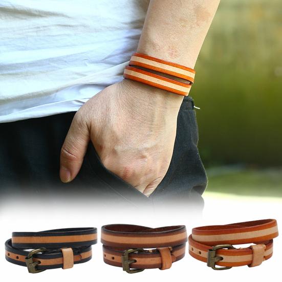 

Vintage Unisex Double Layer Cowhide Leather Bracelet Bangle Party Jewelry Gift