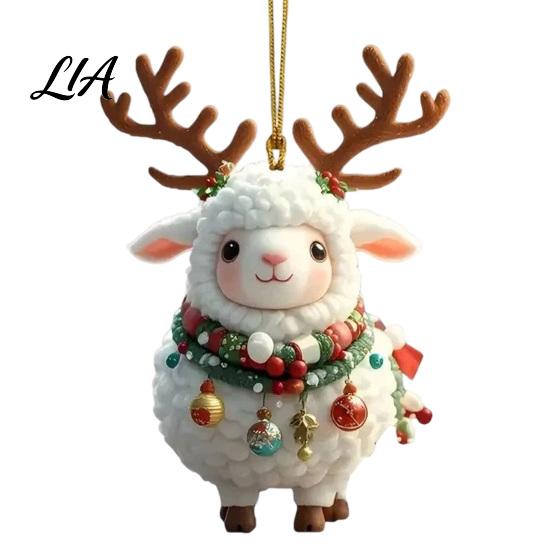 Reusable Christmas Party Favors Cute Animal Ornament, 2D Flat Sheep Dog Double-Sided Tree Hanging Supplies Acrylic Xmas Decoration for Lovers Holiday