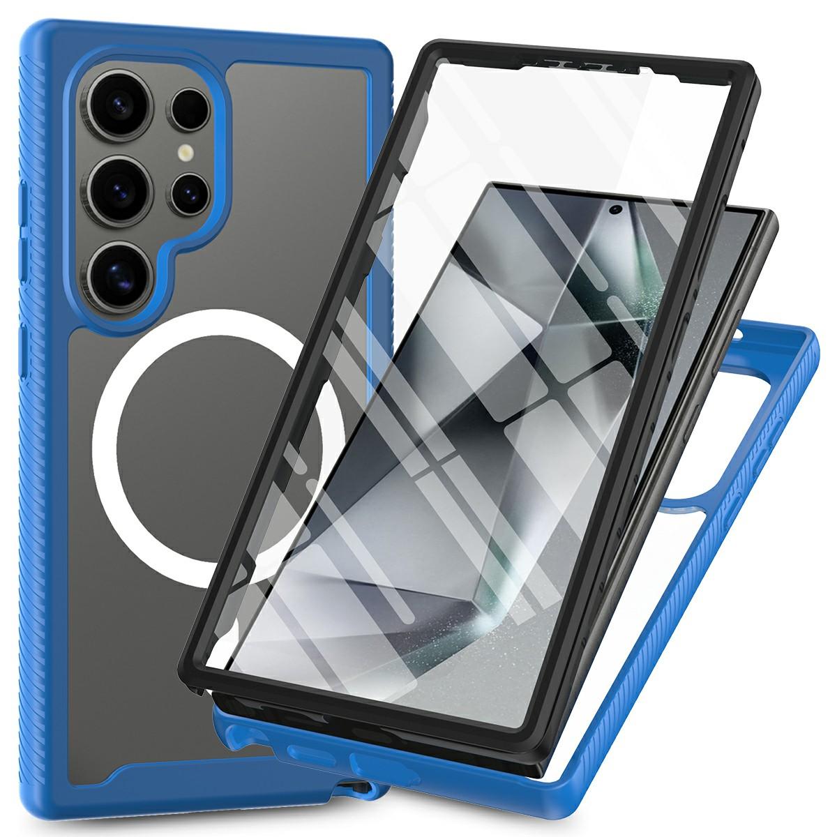 

For Samsung Galaxy S25 Ultra Magnetic Case PC+TPU Phone Cover with PET Screen Film All-Around Protection Sapphire
