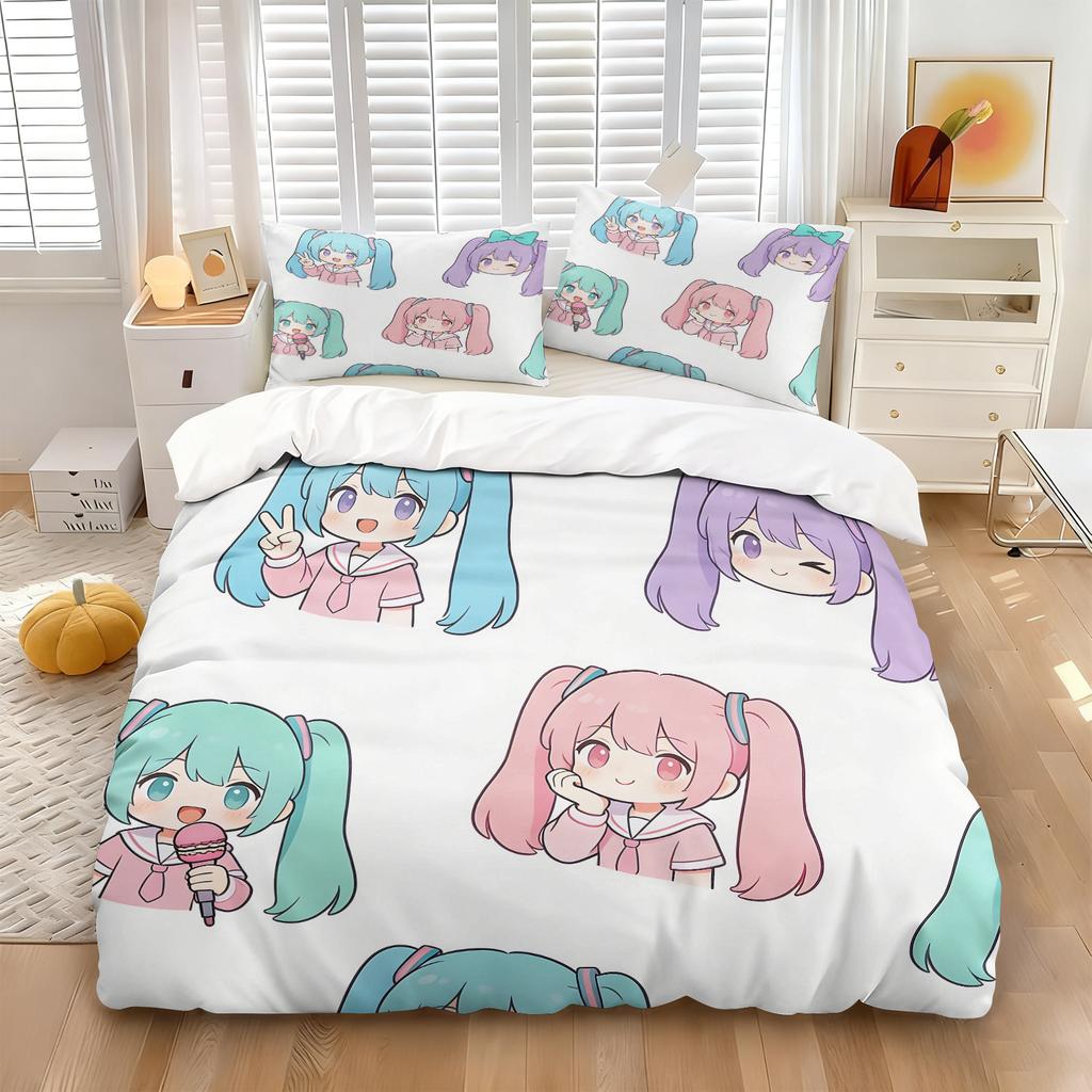 Hatsune Miku Cyberpunk Neon City Duvet Cover Set Anime Bedding With Pillowcases Gaming Room Teen Bedroom Decor Gift For Fans