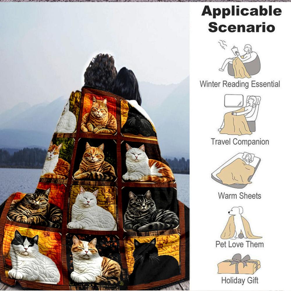 1Pc Cats Autumn Colors Blanket Soft And Comfortable Casual Warm Camping Travel Christmas Halloween Xmas Gift M924655