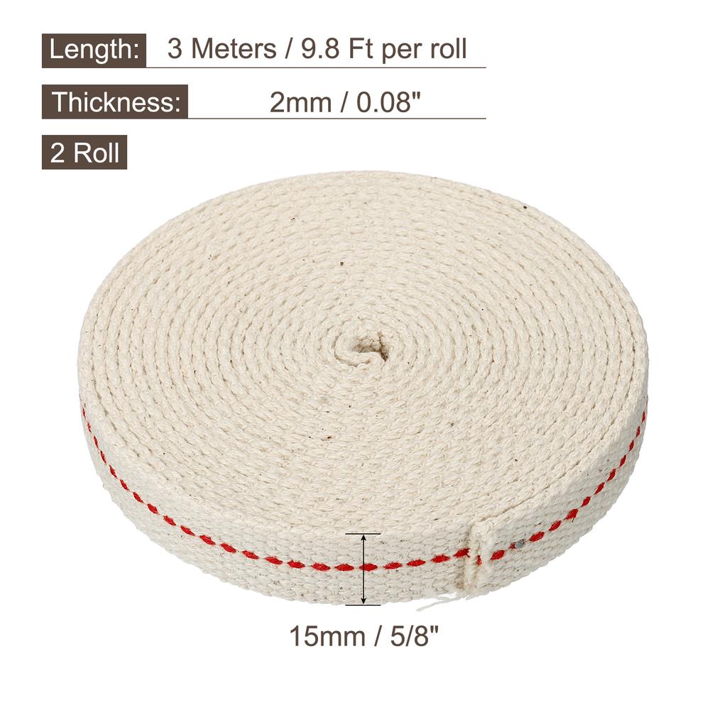 2 Roll Oil Lamp Wick Cotton Lanterns Wick with Black Stitch for Kerosene Burner Lighting  13/15/20/22/25mm Flat 6.5/10 Foot