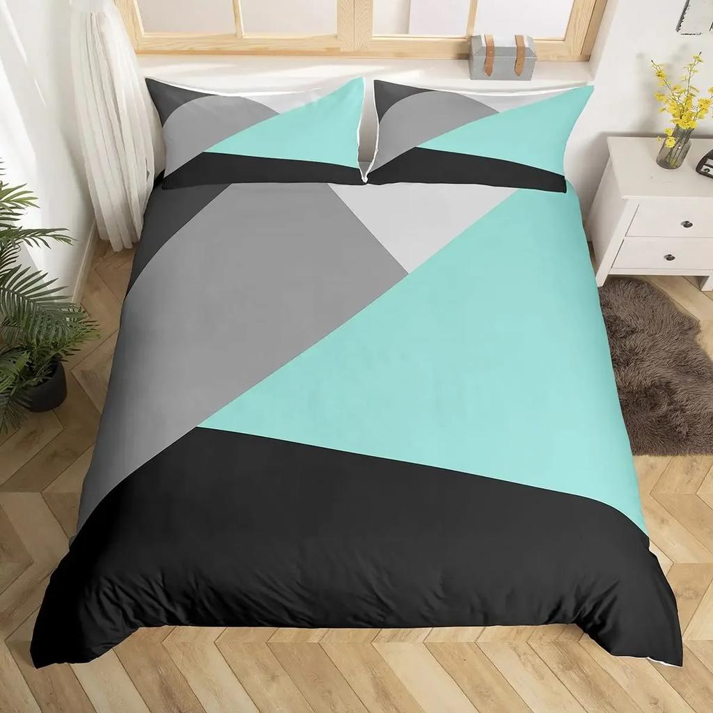 Geometric Triangle Duvet Cover Queen Patchwork Geometry Bedding Set Simple Modern Abstract Quilt Cover Rustic Home Room Decor