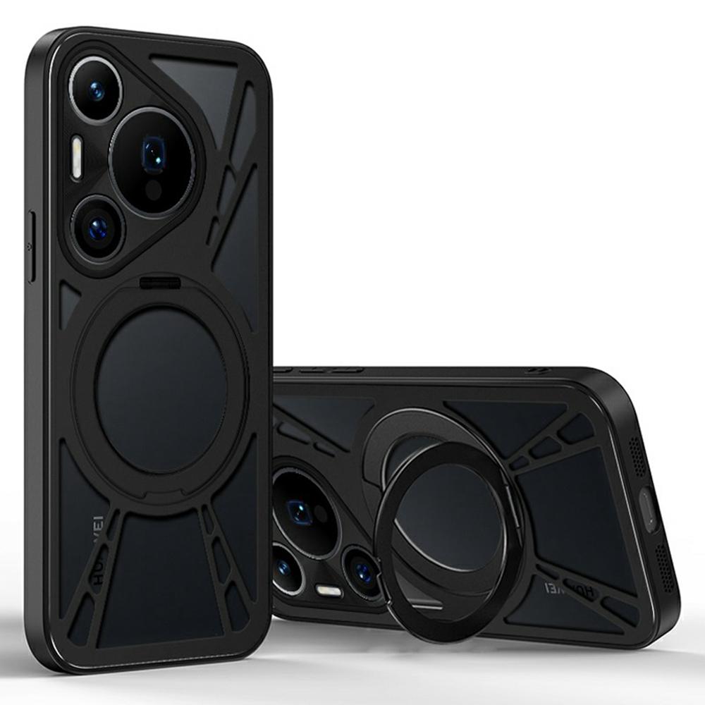 For Huawei Pura 70 Pro Case Magnetic Kickstand Hollow Heat Dissipation Silicone+PC+Metal Bumper Phone Cover