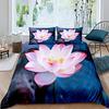 Lotus Duvet Cover Set Pink Flowers And Green Leaves Polyester Comforter Cover King Queen Size For Kids Girls Women Bedding Set