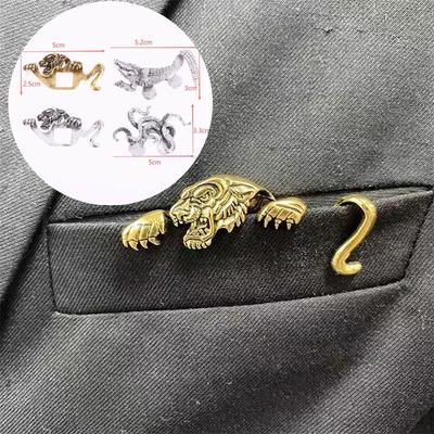 High Quality 1PCS Vintage Crocodile Tiger Shaped Engraved Men's Suit Lapel Pin Classic Formal Accessory Pins For Men Suits