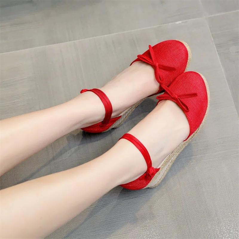 Wedges Sandals Women 2024 Summer Shoes Ladies Casual Comfort Hemp Heeled Sandals Elegant Pumps Sandálias Feminina