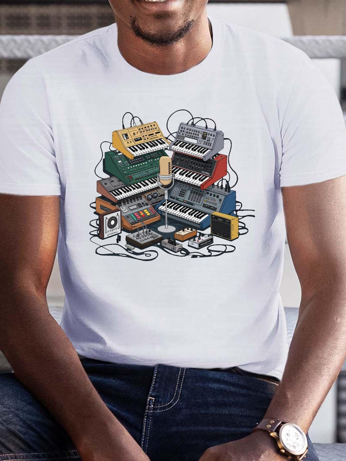 Electronic Music Synthesizer Graphic Print Men s Crew Neck Short Sleeve Tees S