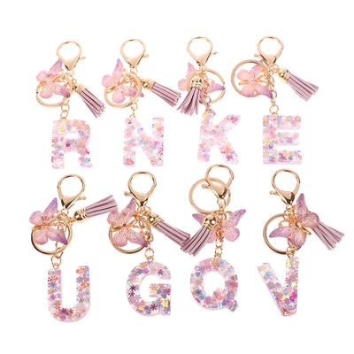 AZ Dreamy Sequin Letters Portachiavi per donna Nappa Farfalla Pendente Iniziale Portachiavi Borsa Sospensione Borse Ciondoli Portachiavi Auto