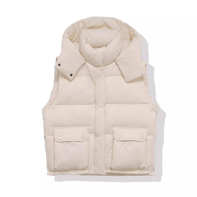 FASHION winter new hooded big pocket down  vest women's 2024 Korean version thick warm short vest winter tide Clothes