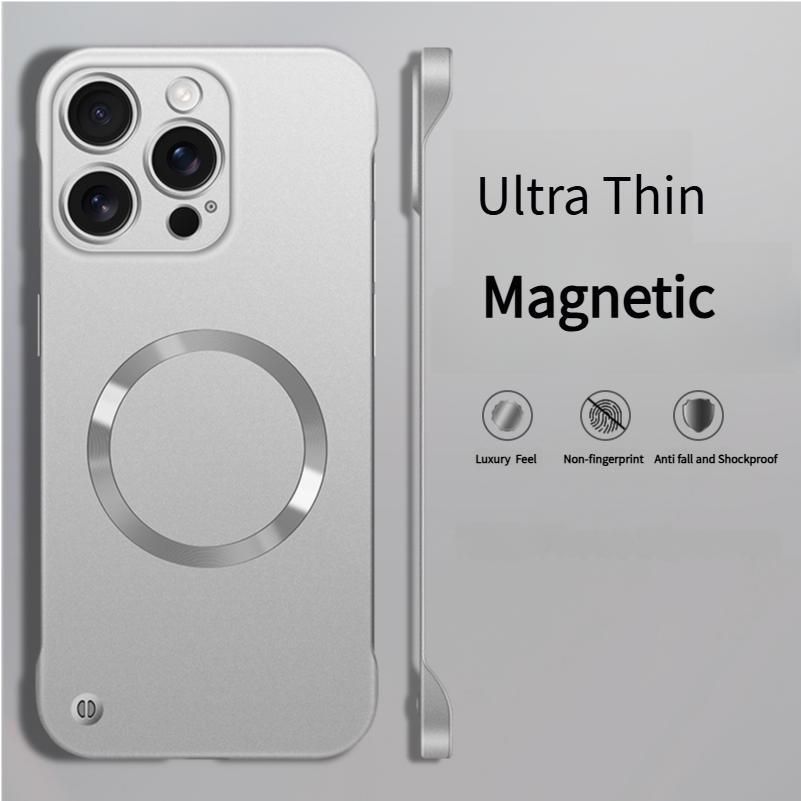 Ultra Thin Metallic Paint Magnetic For Magsafe Case For 17 Air 16 15 14 13 12 Pro Max Plus Frameless Cooling Hard Cover