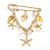 Gold Color Shell Pendant Brooch Metal Chain Tassel Starfish Brooch Pin  Beach Vacation