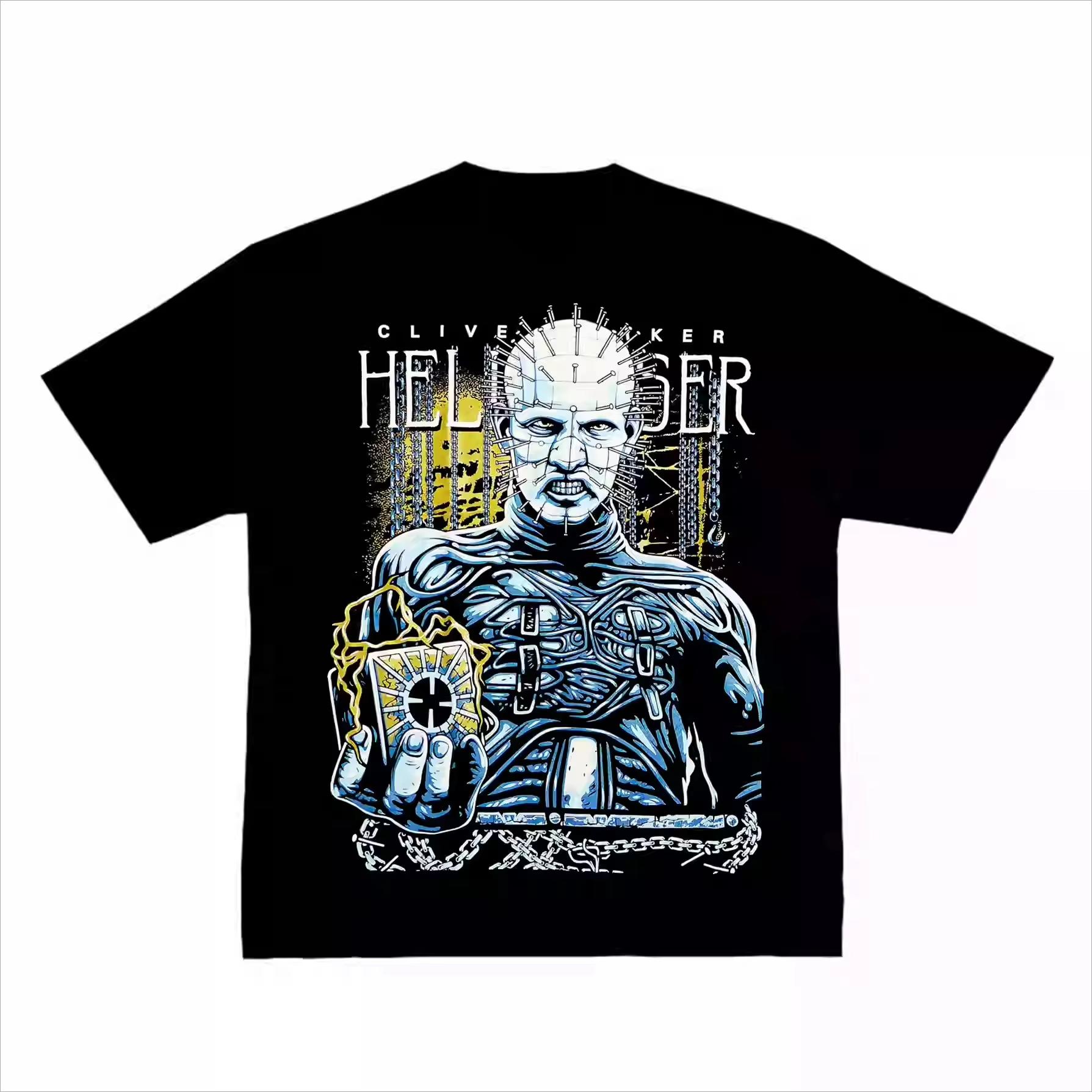 

2026 Horror Movie Hellraiser Raise Ghost Eat Unisex Nail Head American Street Retro Short SleeveTshirt High Quality Unisexs Tshirts M