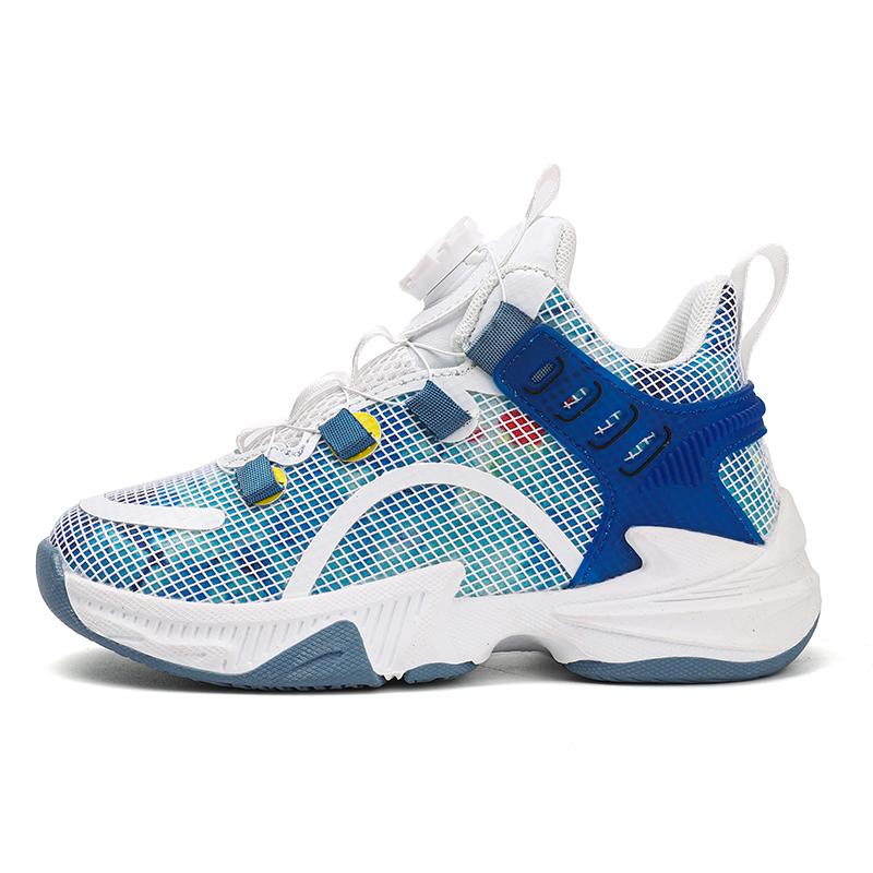 Children's Sports Shoes Mesh Surface Breathable Rotating Button Primary School Students Non-slip Shock-absorbing Blue Ball Shoes