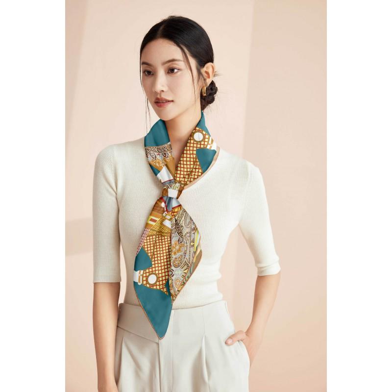 100% Mulberry Silk Square Scarf Double-sided Print Light Luxury Shawl Women Mom Fashion Accessory