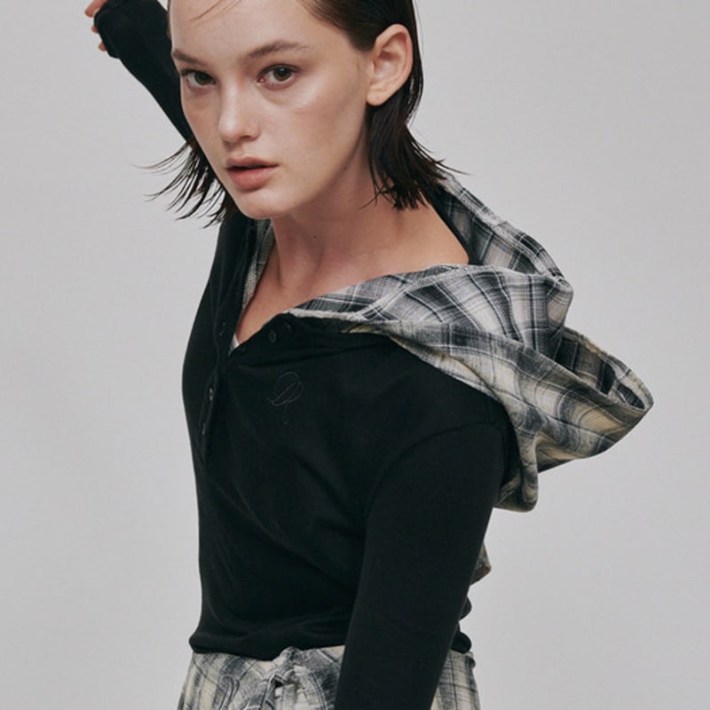 DEAR MY DEER DEAR dr HOODED MUFFLER (BROWN CHECK)