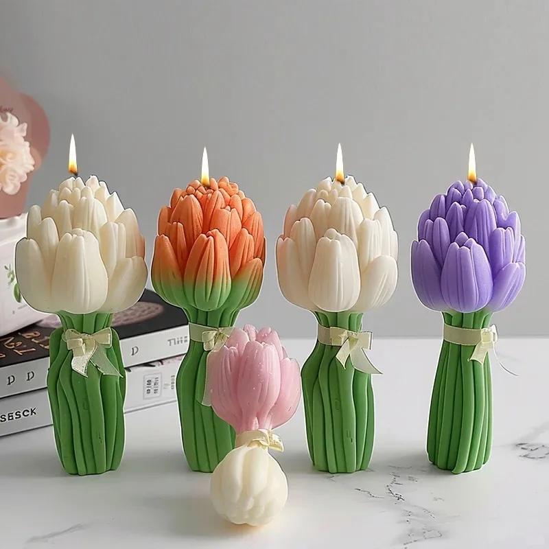 Korean Bud Scented Hand Bouquet Flower Aromatherapy Candles Tulip Flower Bouquet Candles Handmade Wedding Companion Gift