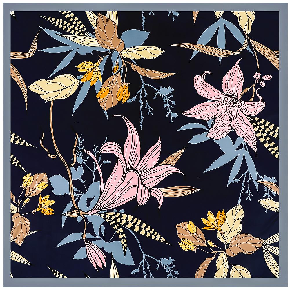 Luxury Brand Shawl Flower Printed Scarf In 100% Silk Twill Silk Scarf For Women Large Square Scarves Headband