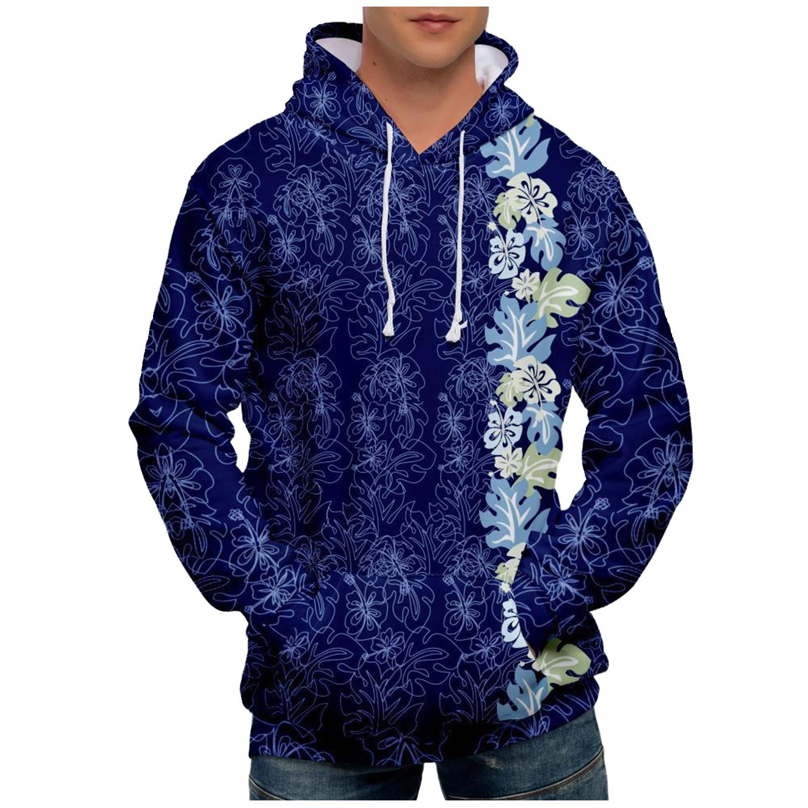 

Модный свободный мужской и женский свитер с капюшоном с длинным рукавом и принтом XXL синий