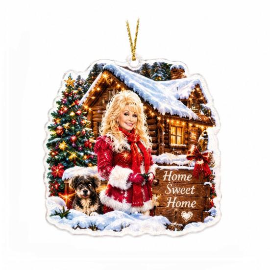 Unique Festival Gift Ideas Dolly Christmas Ornament, 2D Acrylic Collectible Hanging Decor, Memorial Country Pink Western Style Decorations Music Theme