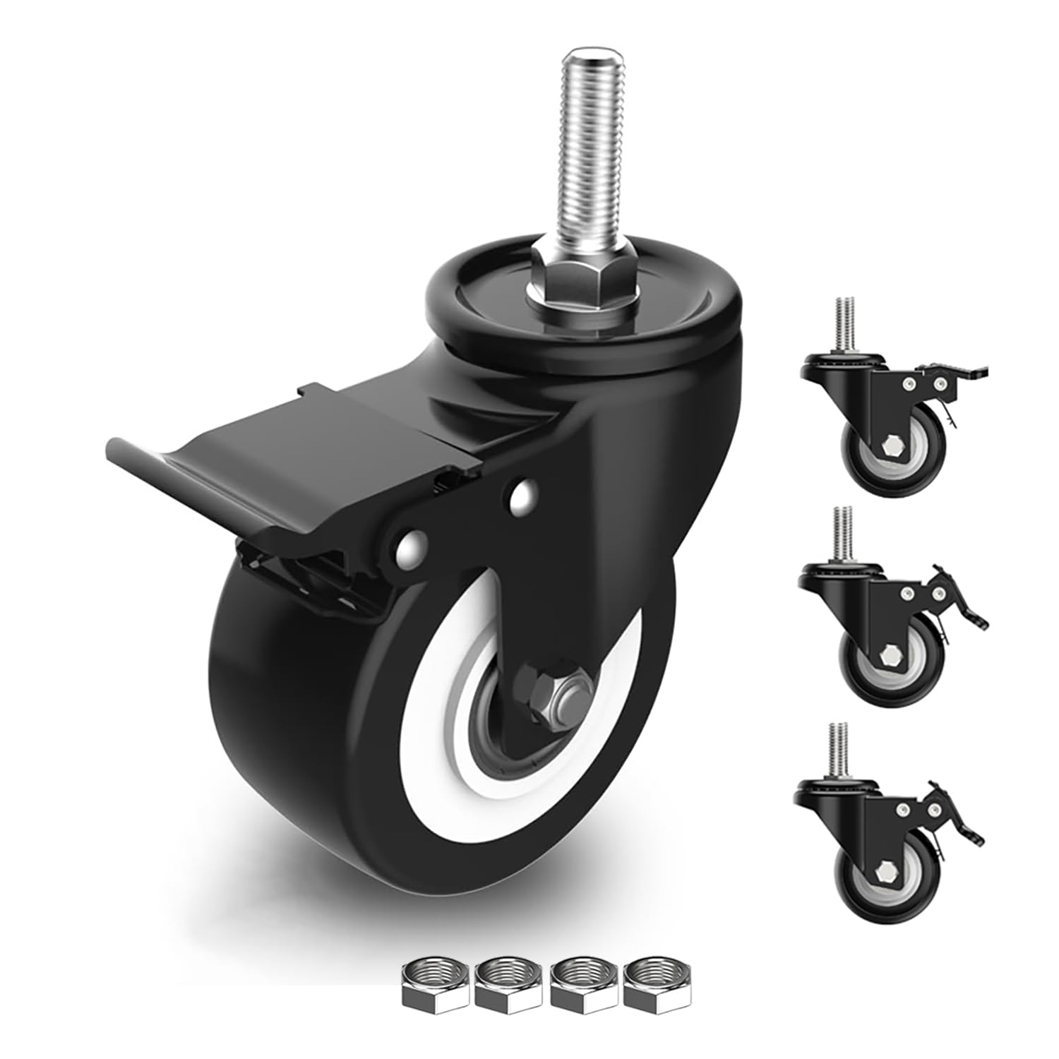 

Zalslei Swivel with 50mm Wheel 280KG Load Silent Set of with Screw for Shopping Replacement DIY Screw-Type Casters, M8, Brake, (2-inch) Diameter, чорний