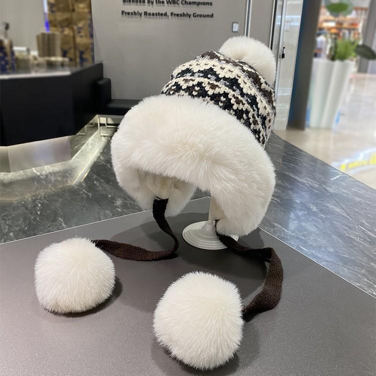 Traditional Style Knitted Hat For Women With Ear Protection And Neck Guard For Winter Cold Weather