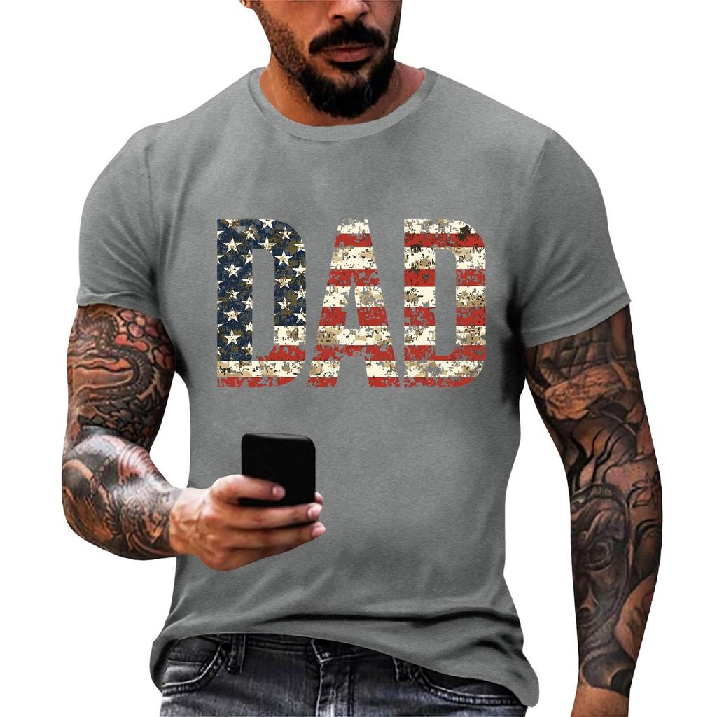 Men's Loose Fit Short Sleeve T Shirt Dad Print Casual Summer Daily Wear Comfortable Crew Neck Tee for Father Day Independence Day