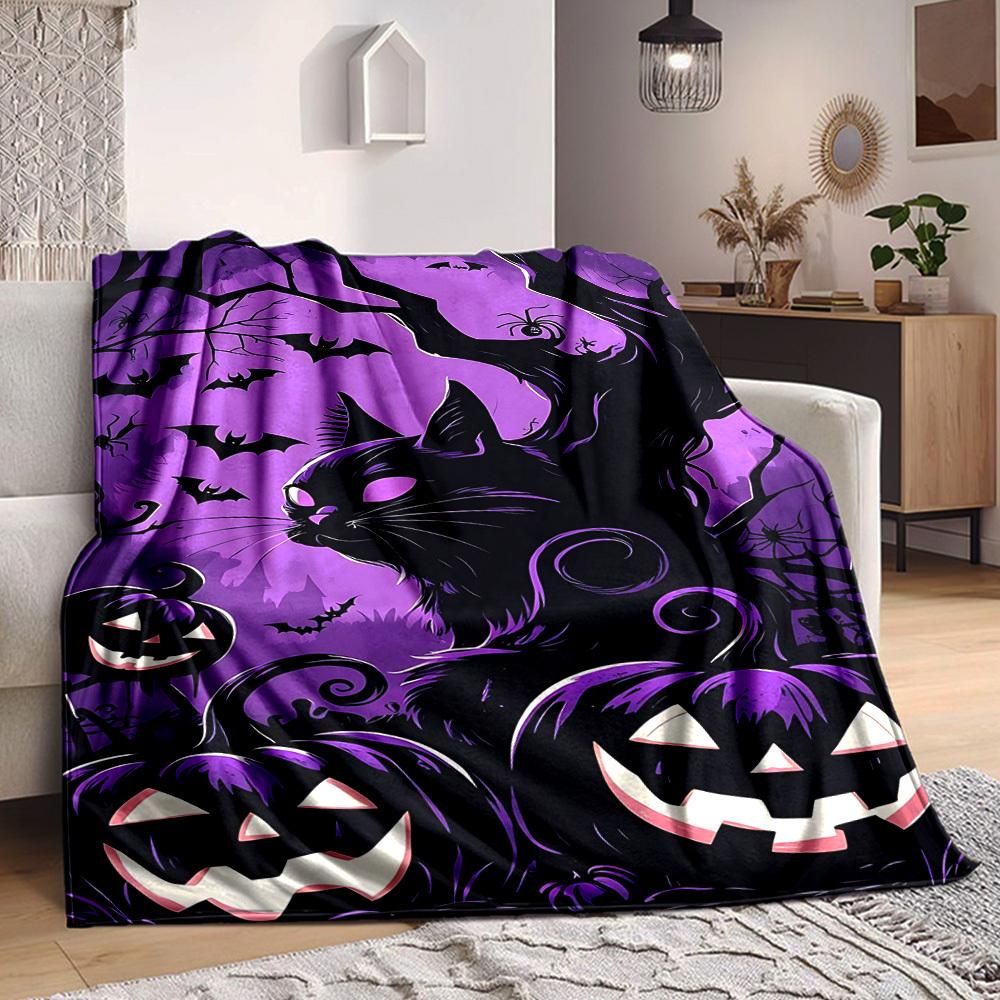 1pc Halloween Cat Blanket - Lightweight Flannel Fleece with Digital Printing, Soft Warm for Sofa, Travel, Camping, Office yy251018312