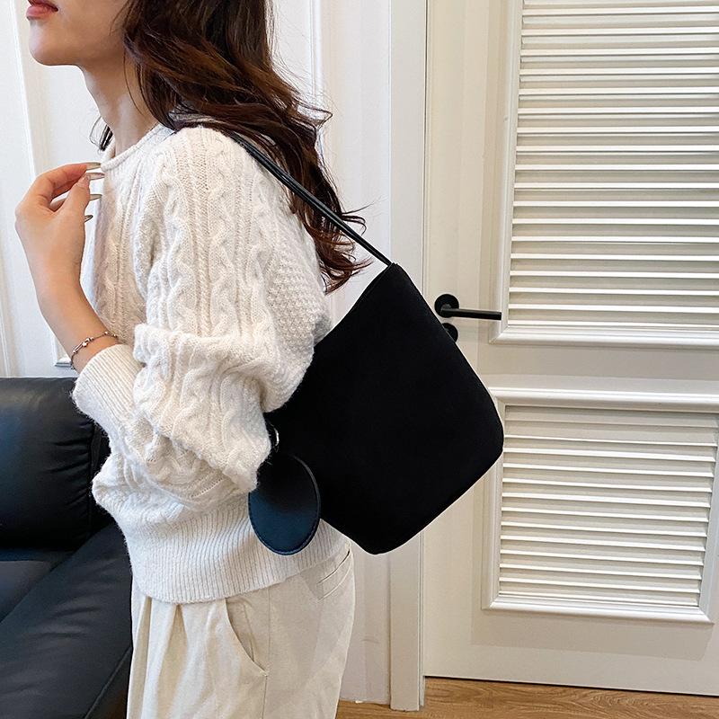 Borse a Secchiello da Donna in Pelle Scamosciata Monocolore Grande Capacità Versatili da Donna Sotto Braccio Tote Casual Borsa a Mano Femminile Portafoglio