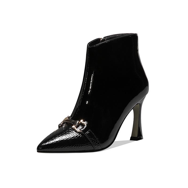 Botas cortas zapatos de primavera y otoño de tacón alto de mujer, tacón fino,  cuero brillante botas de moda comprar a buen precio — entrega gratuita,  reseñas reales con fotos — Joom