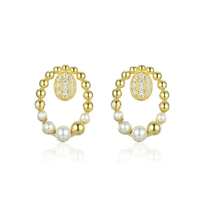

European and American light luxury s925 Tremella ring pearl earrings, high sense 2026 new zircon round bead earrings temperament 925 silver