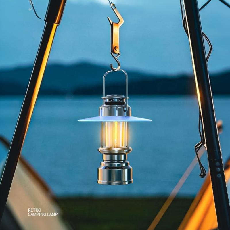 Portable Rechargeable LED Camping Lantern 3 Adjustable Brightness Modes Waterproof 10H Runtime with Metal Hook