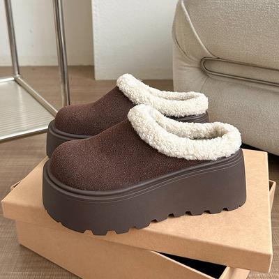 Mode Talons Carrés Femme Chaud Coton Mules Pantoufles Mode Bout Couvert Chaussures Slip-on Dames Confort Maison Paresseuses Diapositives