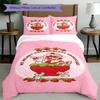 Set cuvertură de pilota 3 buc (1 * Husă de pilota + 2 * Față de pernă, Fără Miez), Set de așternut cu imprimeu Strawberry Shortcake, Decor pentru dormitor, Pentru toate anotimpurile, Cadou de ziua de naștere