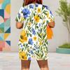 Women Plus Size Yellow White Printed Round Neck Short Sleeve Top Pocket Shorts Two Piece Set