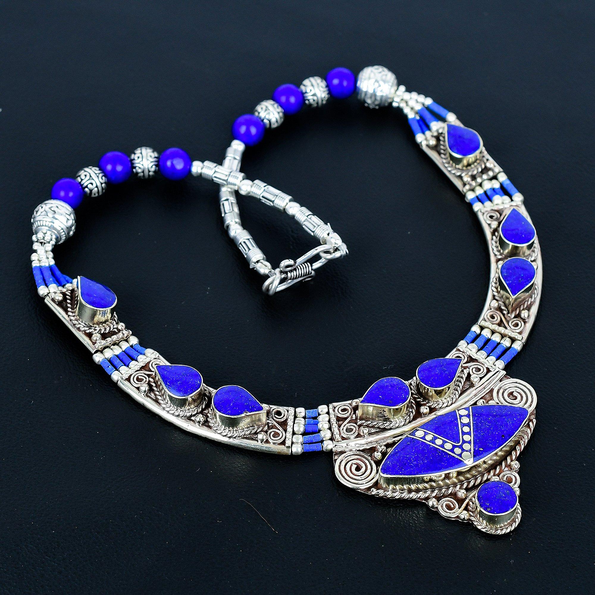 

Лазурит Ожерелье из стерлингового серебра 925 пробы Тибетское серебряное ожерелье Богемное антикварное ожерелье Украшения ручной работы Непальское ожерелье Подарок для лучших друзей 20 синий